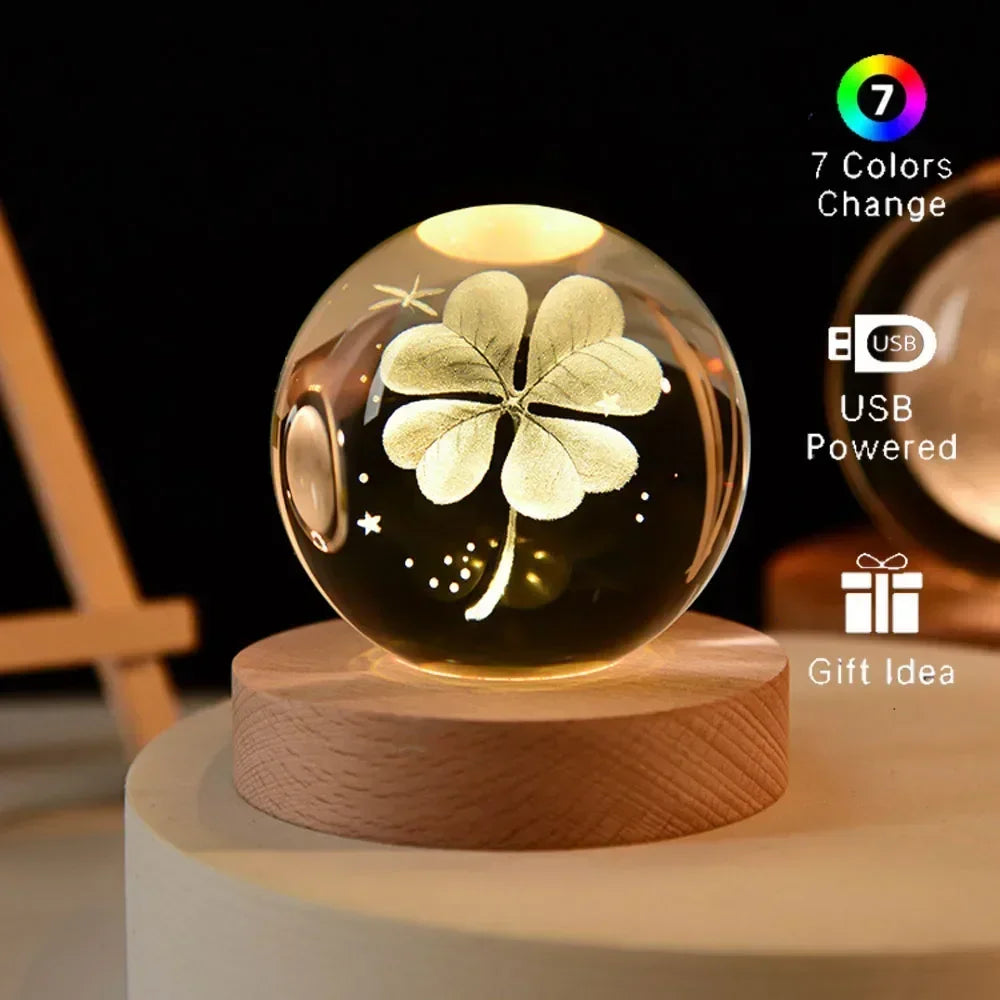 6cm 3D Crystal Christmas Night Light Wooden Base Seven Spectral Colors LED Gift for Boys and Girls