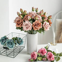 Artificial Flowers Big Silk Pink Roses New Beautiful Branch Vases for Decoration Home Wedding Retro Autumn Fake Plants Festival