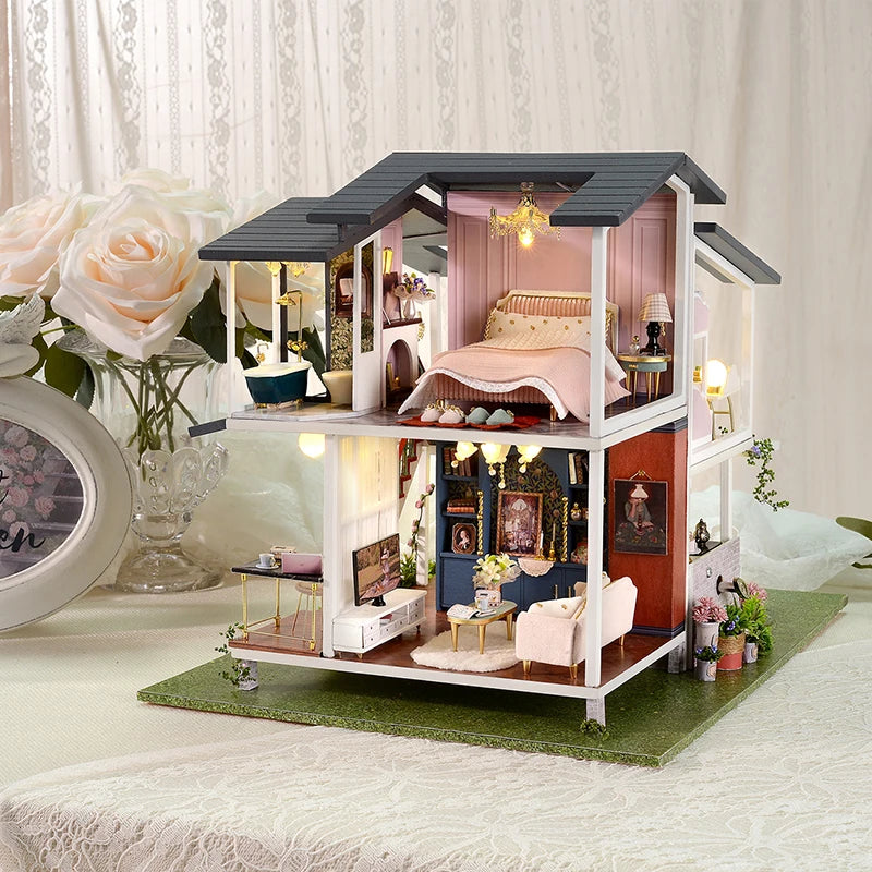 Children's wooden creative handmade DIY small villa toys 14+teenagers' adult birthday gifts for romantic girlfriends' houses