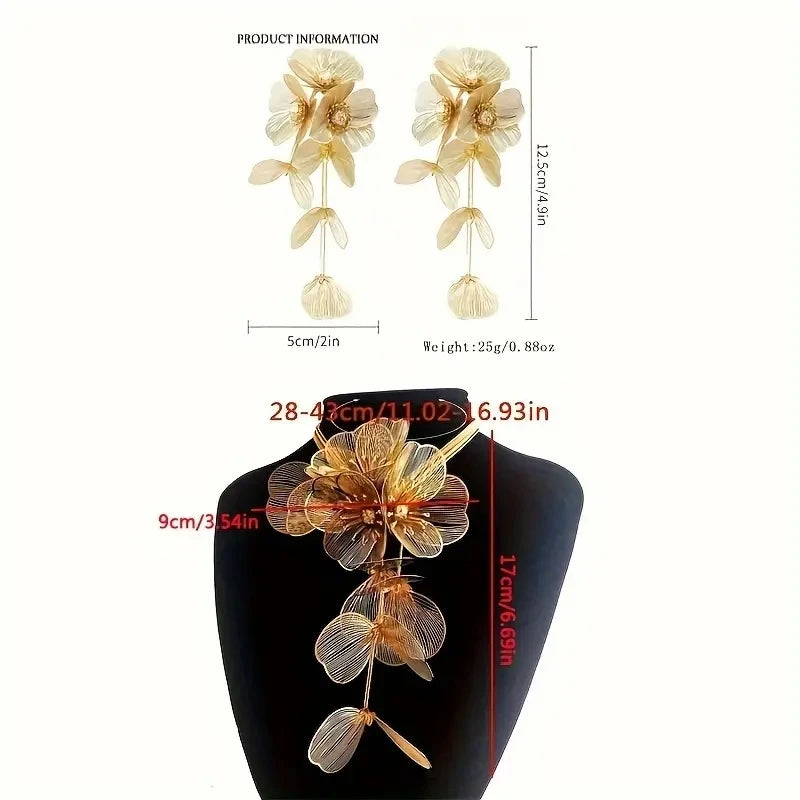Handcrafted Floral Jewelry Set with Sparkling Rhinestones - Elegant Necklace and Earrings, Ideal for Parties and Night Clubs