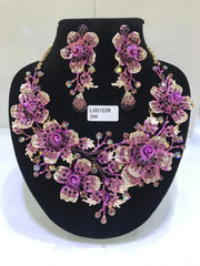 Wedding Dubai Jewelry Sets For Women Big necklace sets necklace Crystal Rhinestone Brides Flower Necklace Earring Set