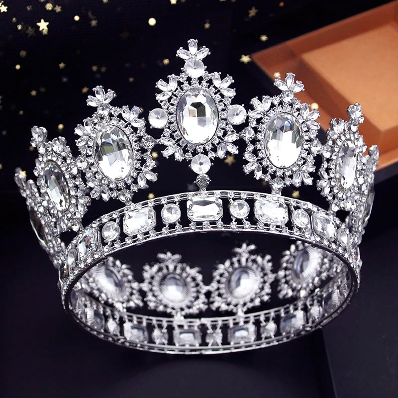 Vintage Royal Queen Wedding Crown Large Diadem Crystal Tiaras Circle Prom Pageant Headdress Bridal Jewelry Head Ornaments