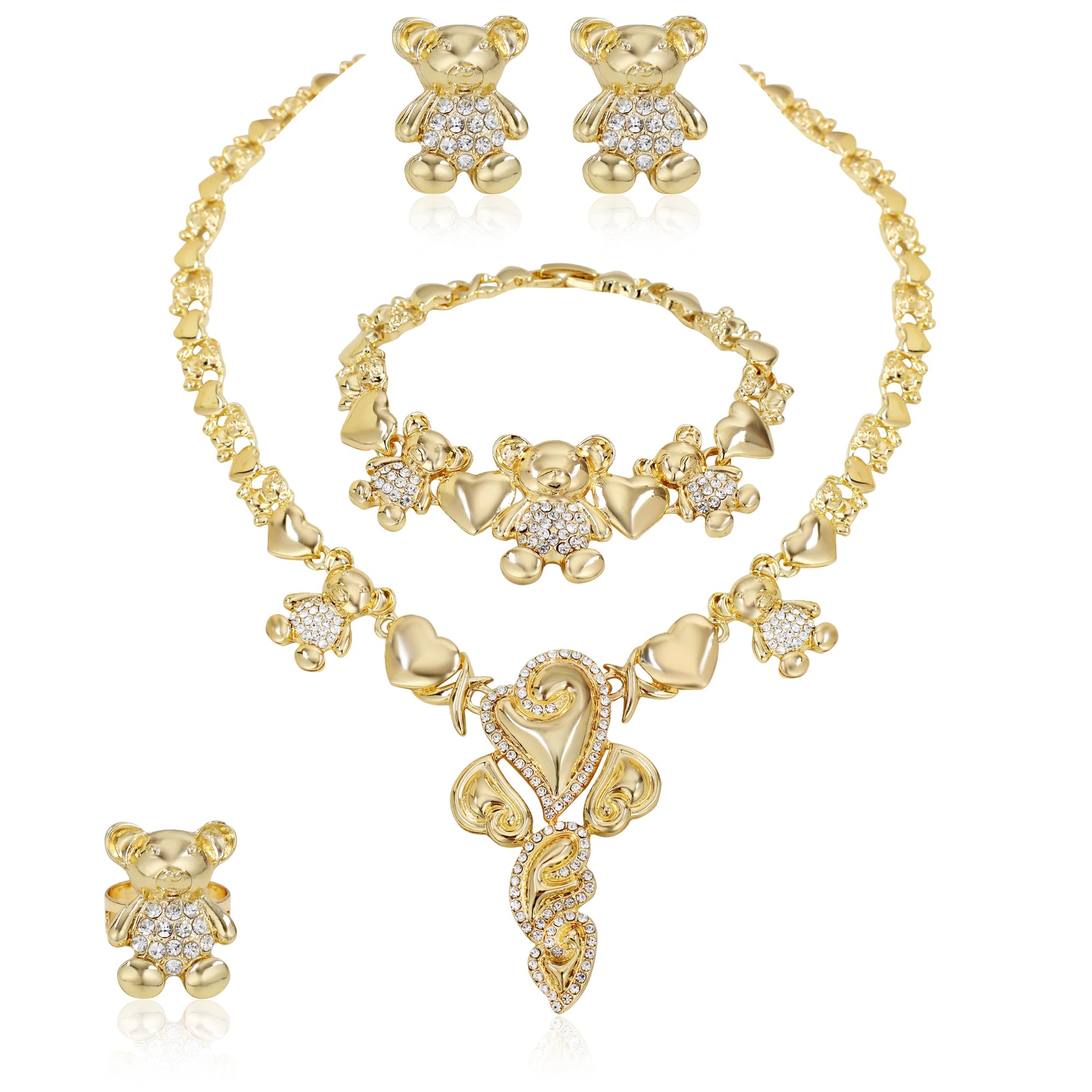 Elegant Women's Jewelry Set with Exquisite Flower Pendant Necklace Earrings  Ring and Gold-plated Bracelet Holiday Gifts