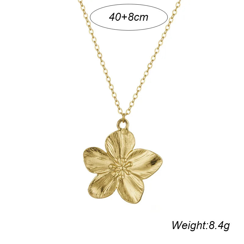 Gold Color Flower Shaped Earrings Necklace For Women Fashion Personality Flower Ring Bracelet Party Daily Jewelry
