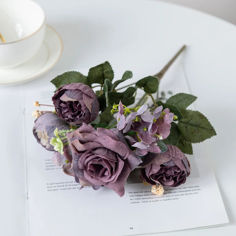 Cheap Silk Hydrangea Spring Wedding Garden Roses Bridal Bouquet Festival Decoration Vase Home Room Fake Peony Artificial Flowers