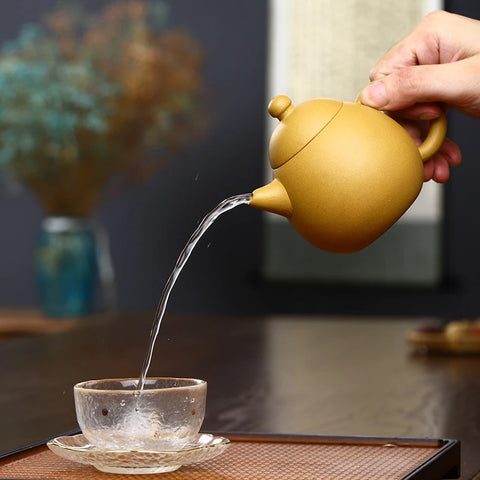 250ML Small Capacity Real Handmade Yixing Kettle Raw Ore Duan Mud Clay Teapot Golden Teaware Kun Fu Zisha Tea Pot Free Shipping