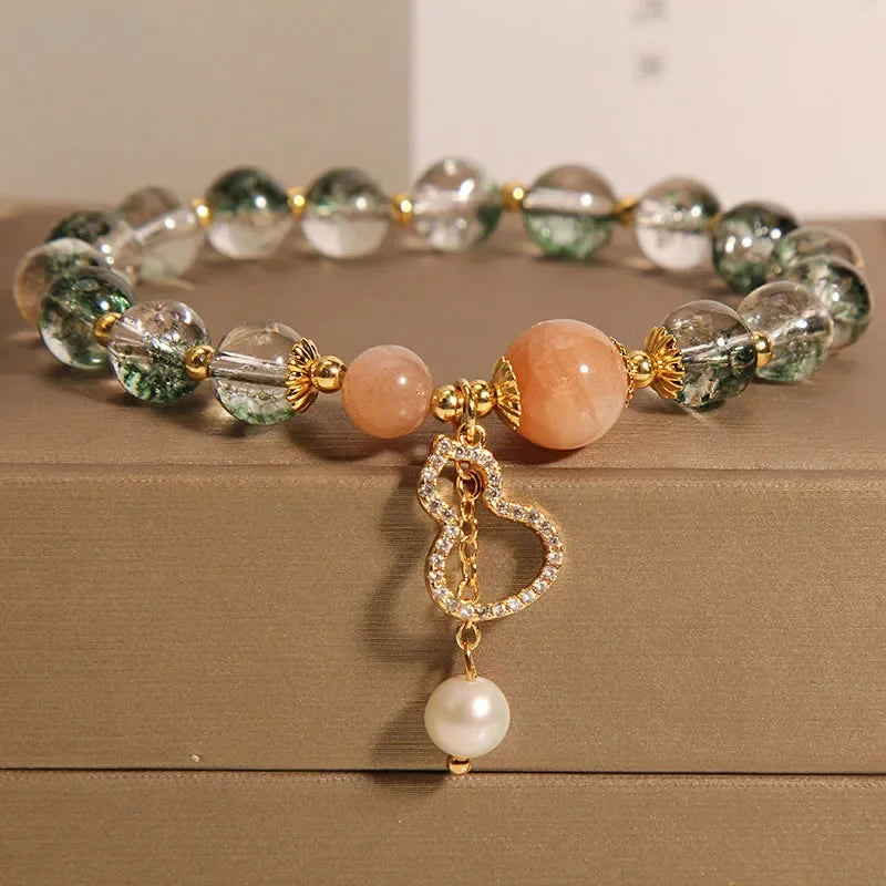 Fashion Green Crystal Bracelet Luxury Women's Rose Pendant Beaded Charm Bangles Birthday Wedding Party Jewelry Gift Wholesale