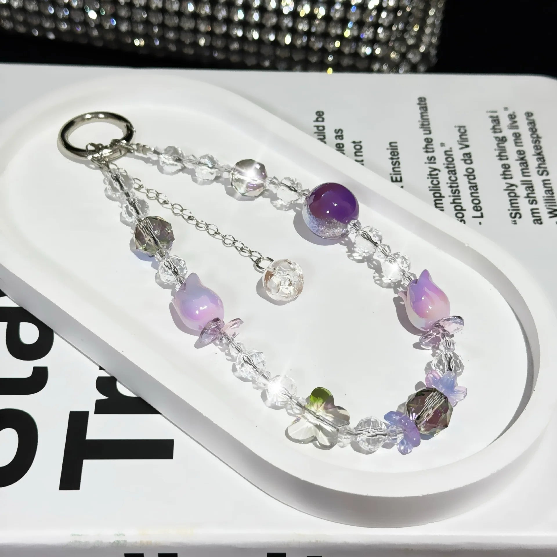 Crystal Flower Buds Fine Sparkling Beads Bag Accessories Keychains Hanging Ropes For Mobile Phone Bracelets Small Gifts