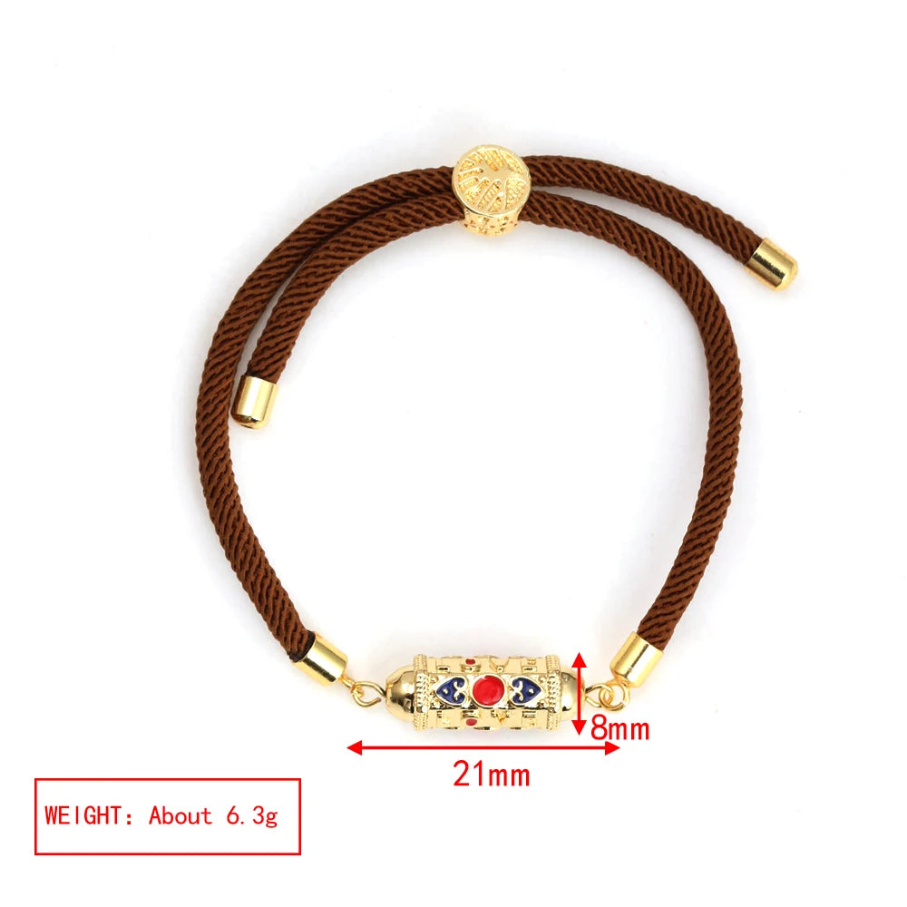 Enamel Tube Spacer Colored Zircon Beads Charm Bracelet For Women Adjustable Leaf Buckle Pull Rope Boho Summer Beach Jewelry Gift