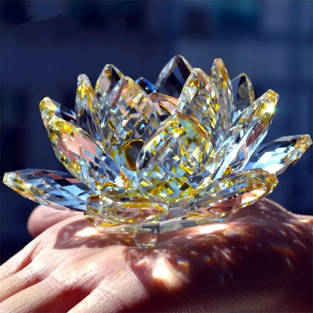 Crystal Lotus Flower Figurine Home Wedding Decoration Glass Craft Collection Paperweight Office Table Ornaments Souvenir Gifts