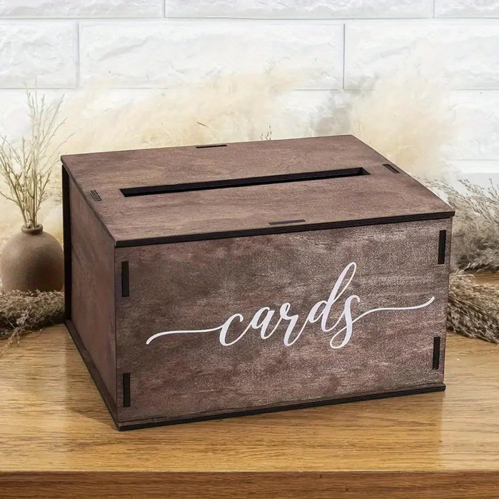 A Simple Country Wooden Wedding Gift Box, DIY Retro Style Decoration Cassette, Used for Welcome, Graduation Ceremony-Cards, Stam