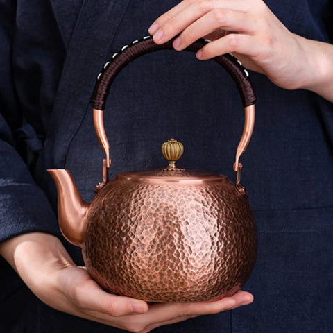 GIANXI Red Copper Teapot Chinese Tea Ceremony Handmade Pure Tea Kung Fu Tea Copper Teawear Retro Keep In Good Health Tea Kettle