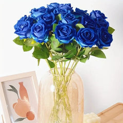 Beautiful 5pcs/lot Blue Artificial Rose Flowers Silk Long Branch Bouquet for Wedding Party Valentine's Day Decoration Bride Home