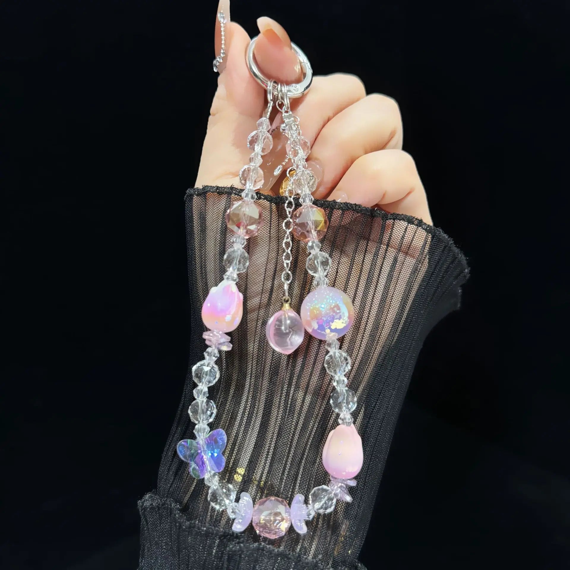Crystal Flower Buds Fine Sparkling Beads Bag Accessories Keychains Hanging Ropes For Mobile Phone Bracelets Small Gifts