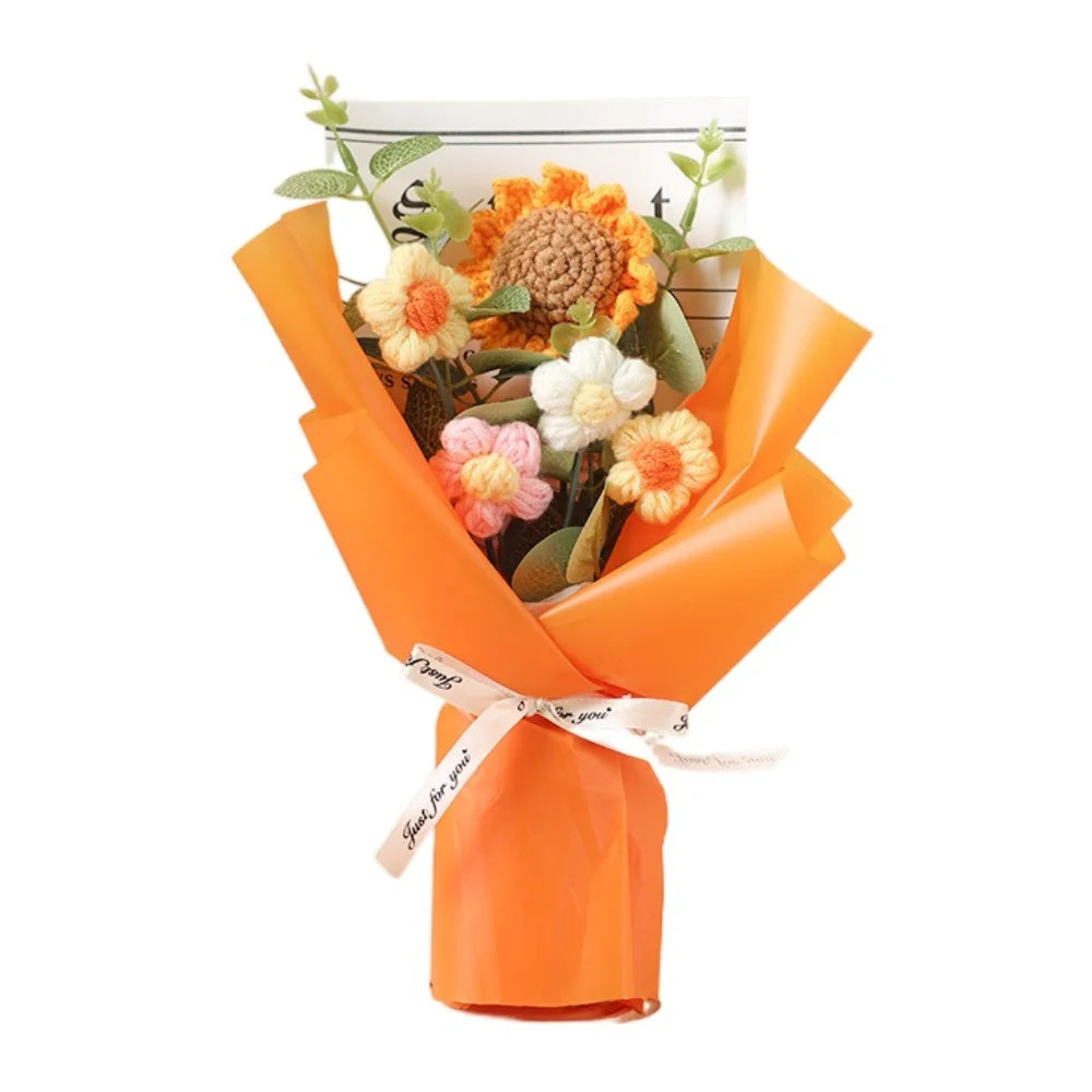 Artificial Flower Crochet Bouquet Handmade Anniversary Sunflower Daisy Bouquet Mothers Day Birthday Gift Eternal Flower