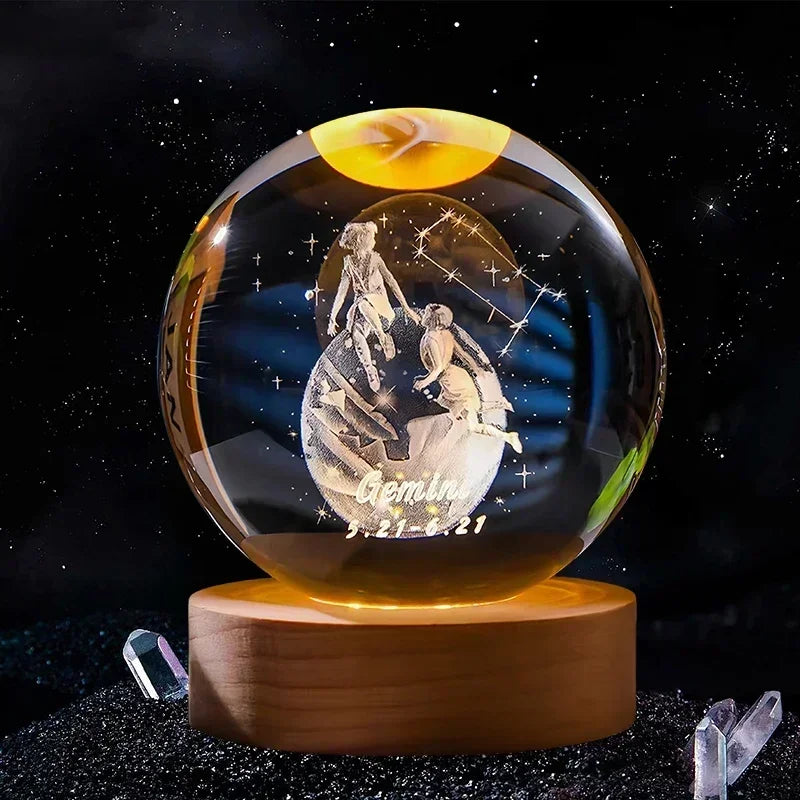 Hot 6cm 3D Crystal Ball Glass Craft Decoration 12 Constellation Birthday Gift Wooden Base Home Desktop Decor Children's Gifts