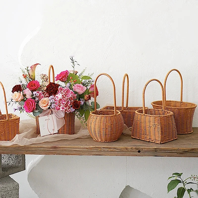 Gift Basket Woven Flower Basket Handmade Flower Basket For Home Wedding Decor Picnic Storage Baskets Rattan Storage Basket