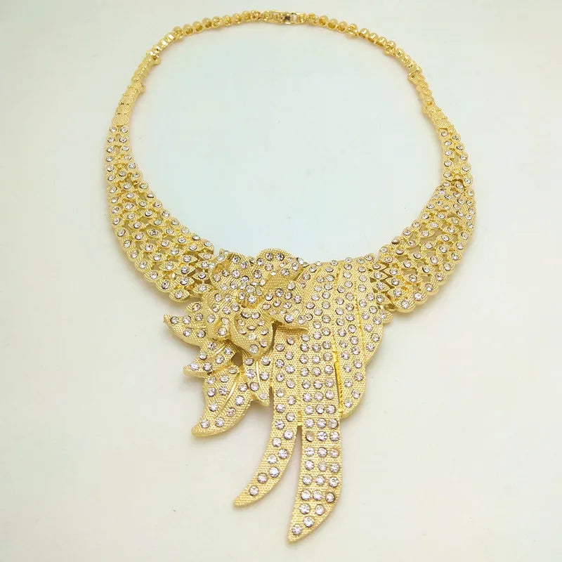 Kingdom Ma New Dubai Crystal Necklace Bracelet Earrings Ring Sets nigerian wedding african costume jewelry set