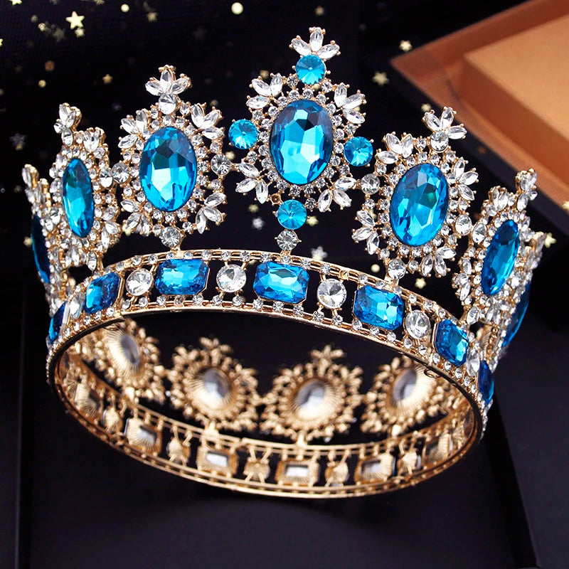 Vintage Royal Queen Wedding Crown Large Diadem Crystal Tiaras Circle Prom Pageant Headdress Bridal Jewelry Head Ornaments