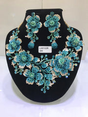 Wedding Dubai Jewelry Sets For Women Big necklace sets necklace Crystal Rhinestone Brides Flower Necklace Earring Set