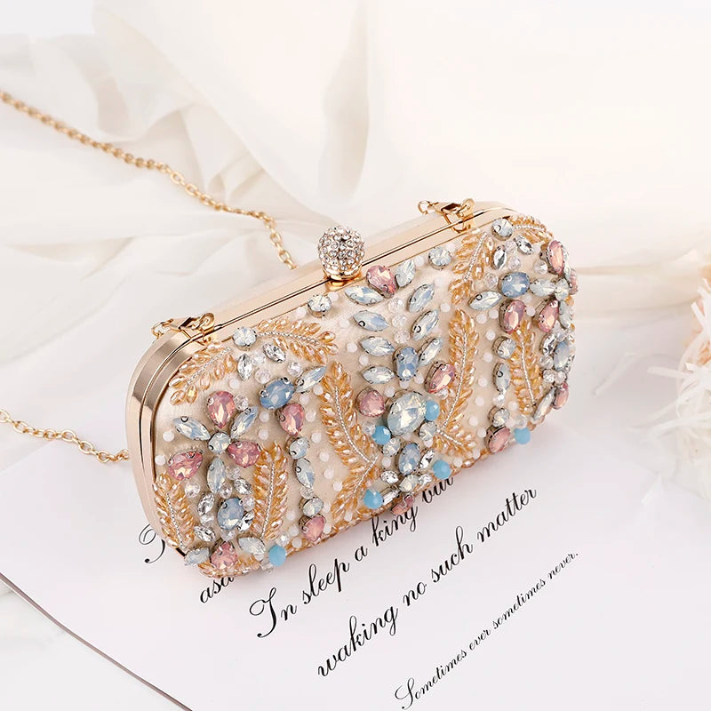 New Champagne Dinner Bag Colorful Rhinestone Handheld Bag European and American Style Women's Evening Dress Bag Storage Bag