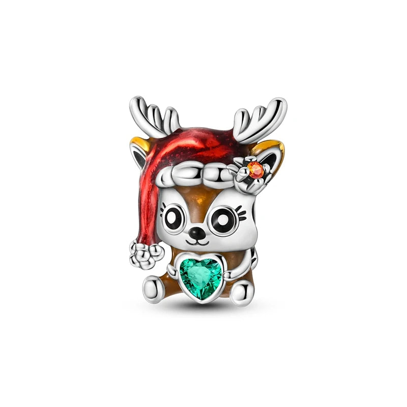 Christmas Series 925 Sterling Silver Gift Box Elk Crystal Ball Love Hot Air Balloon Charms Fit DIY Bracelet Necklace Holiday
