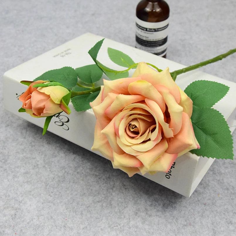 Artificial Flowers Big Silk Pink Roses New Beautiful Branch Vases for Decoration Home Wedding Retro Autumn Fake Plants Festival