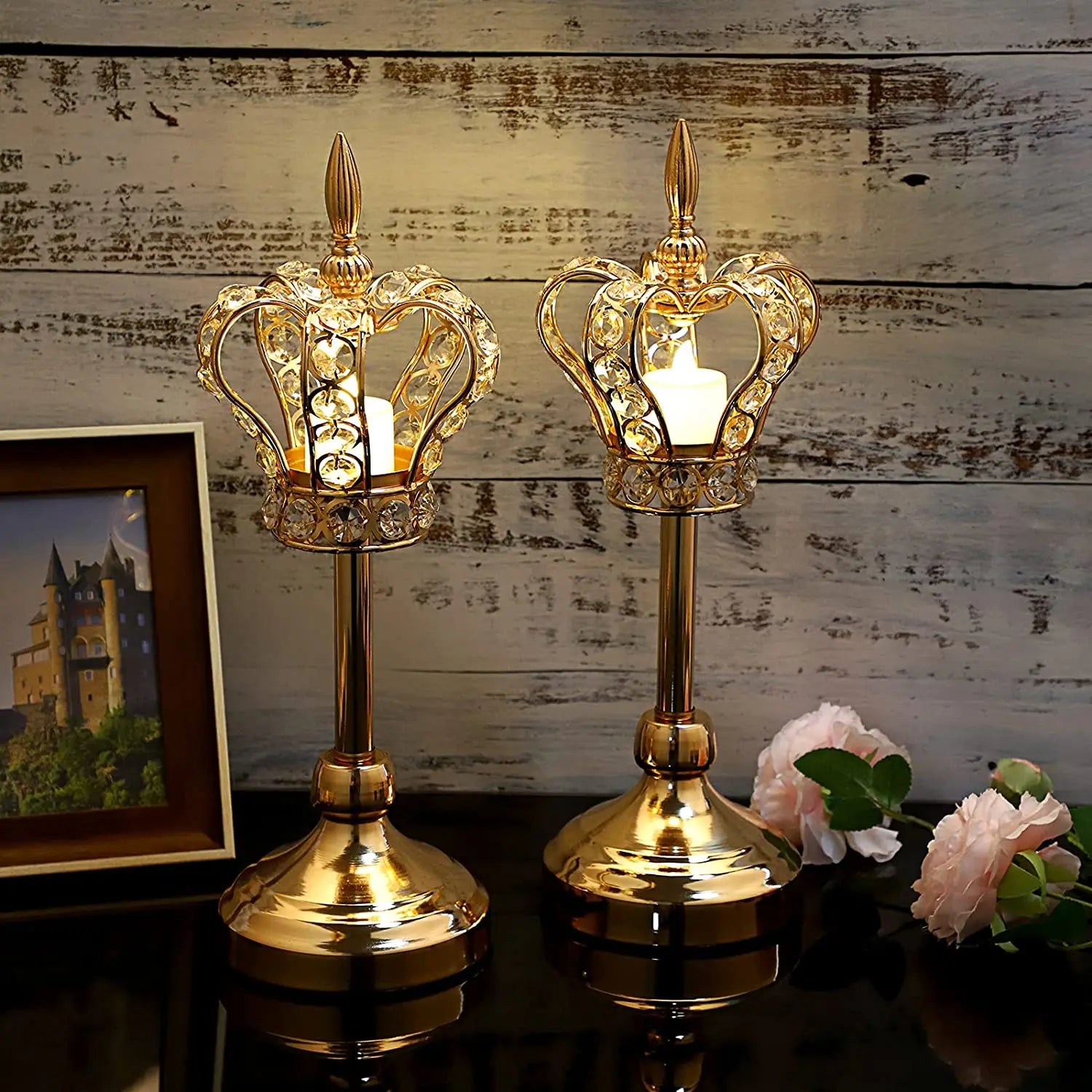 Crystal Crown Candlestick, Handmade Iron Candlestick, Wedding Props, Home Decoration, Retro