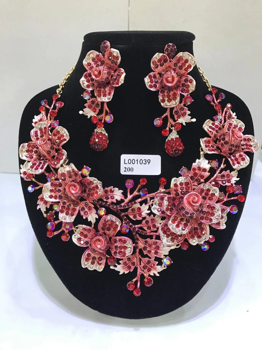 Wedding Dubai Jewelry Sets For Women Big necklace sets necklace Crystal Rhinestone Brides Flower Necklace Earring Set
