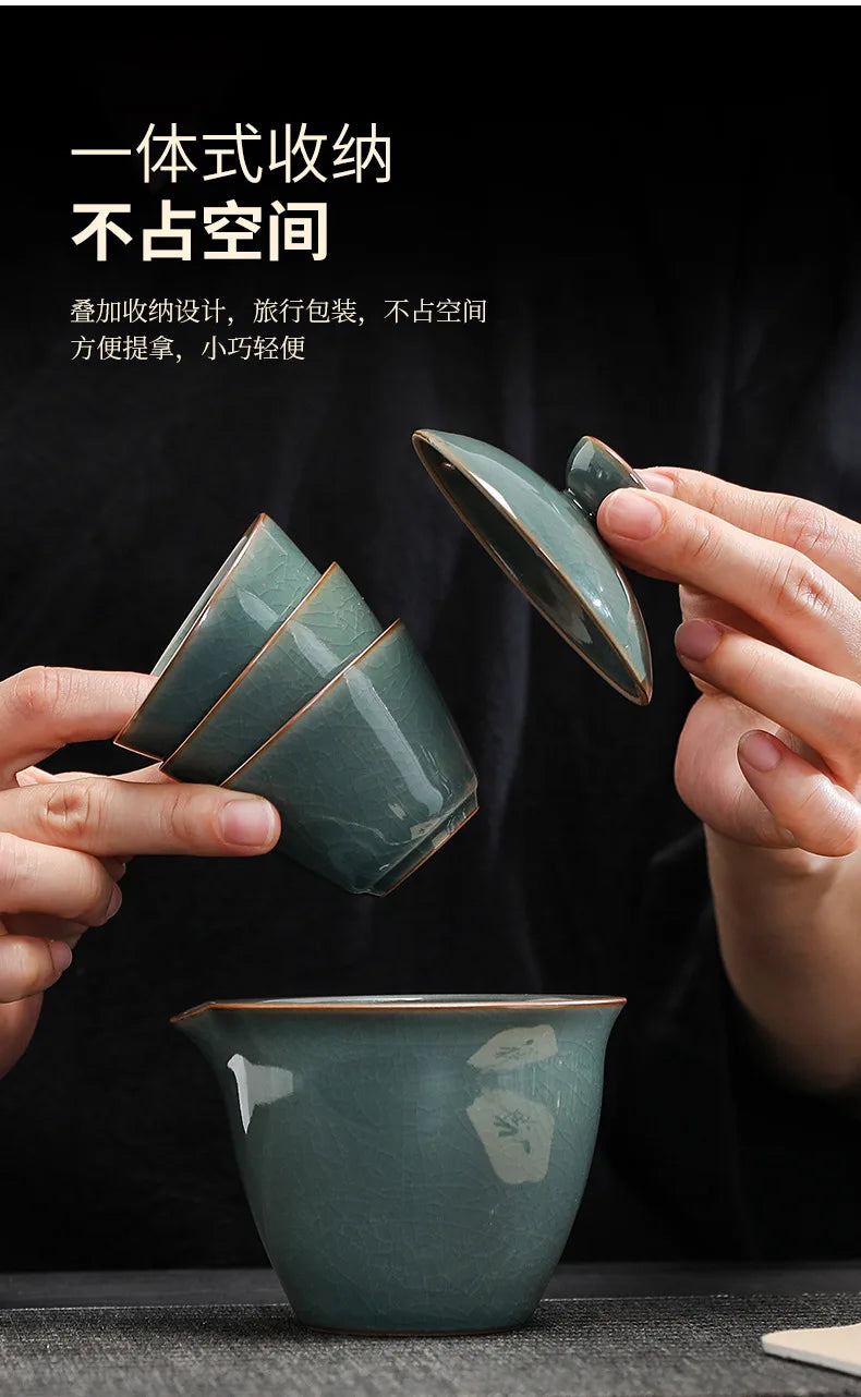 New Ceramics Tea Set 3 Cups Gaiwan Portable Travel Chinese KungFu Tureen Teaware Ceremony 170ML