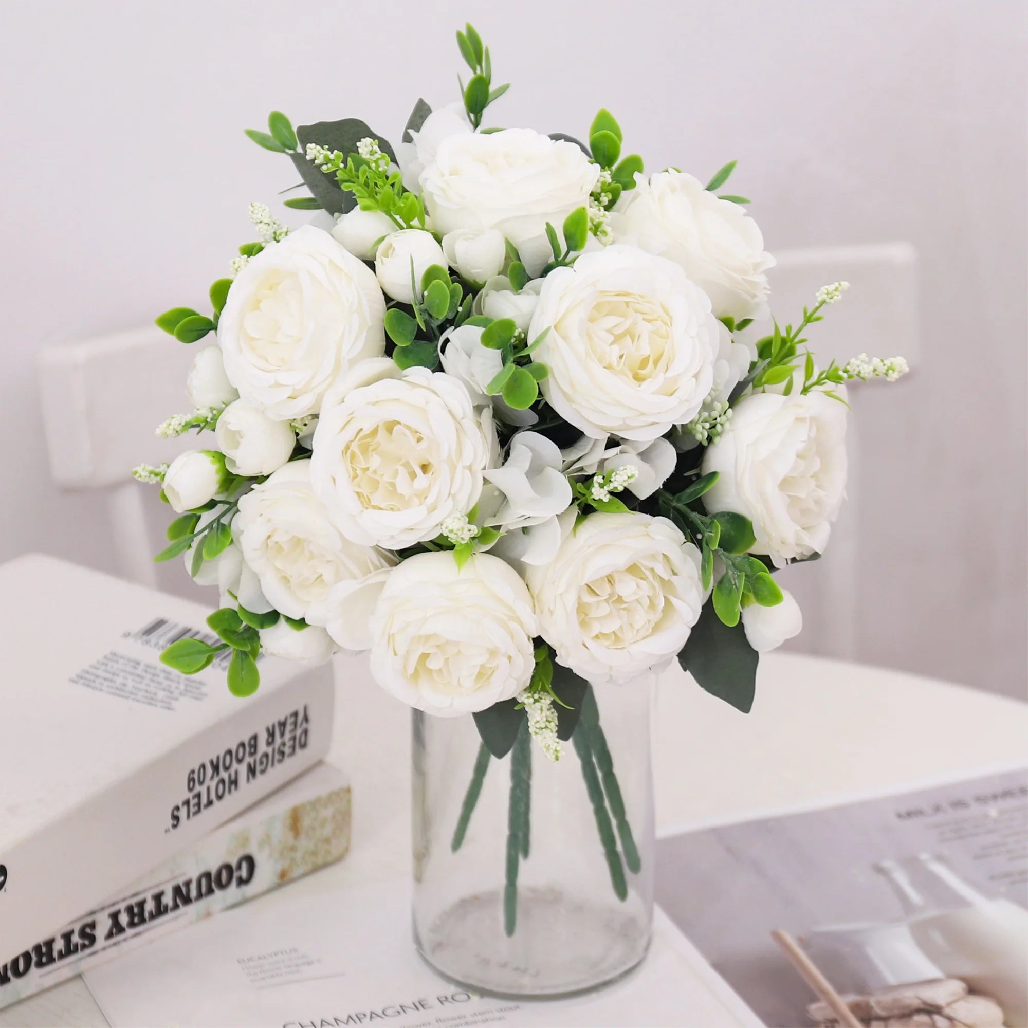 Blue Peony Artificial Flowers Silk High Quality Hydrangeas Bride Bouquet Wedding Home Room Valentine's Day Gift Table Decoration