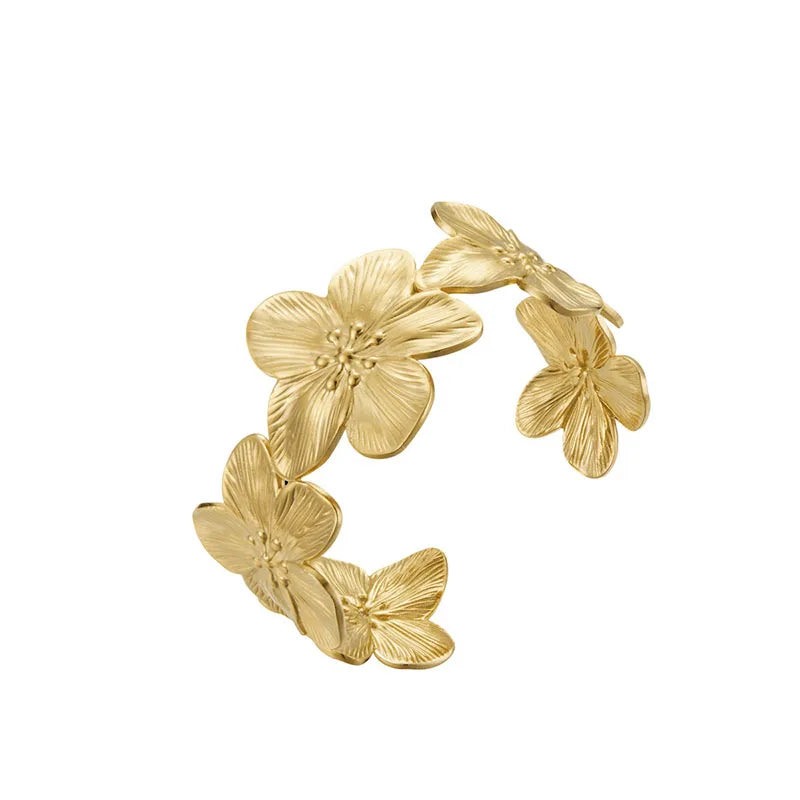 Gold Color Flower Shaped Earrings Necklace For Women Fashion Personality Flower Ring Bracelet Party Daily Jewelry