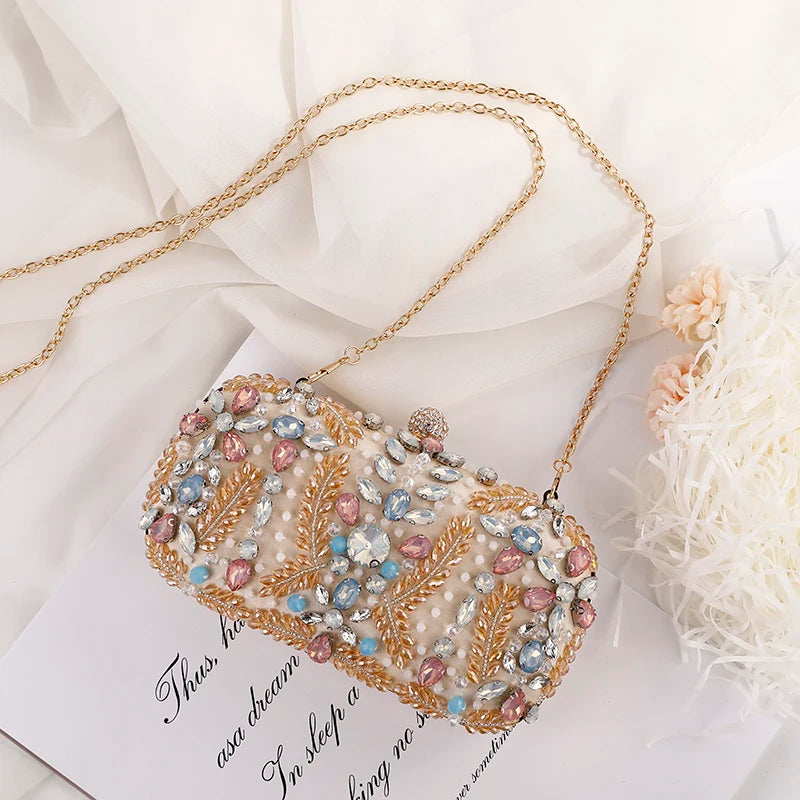 New Champagne Dinner Bag Colorful Rhinestone Handheld Bag European and American Style Women's Evening Dress Bag Storage Bag