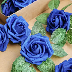 30pcs Artificial Blue Rose Flowers Fake Foam Roses With Stems Wedding Party DIY Decoration Faux Flower Boho Home Room Vase Decor