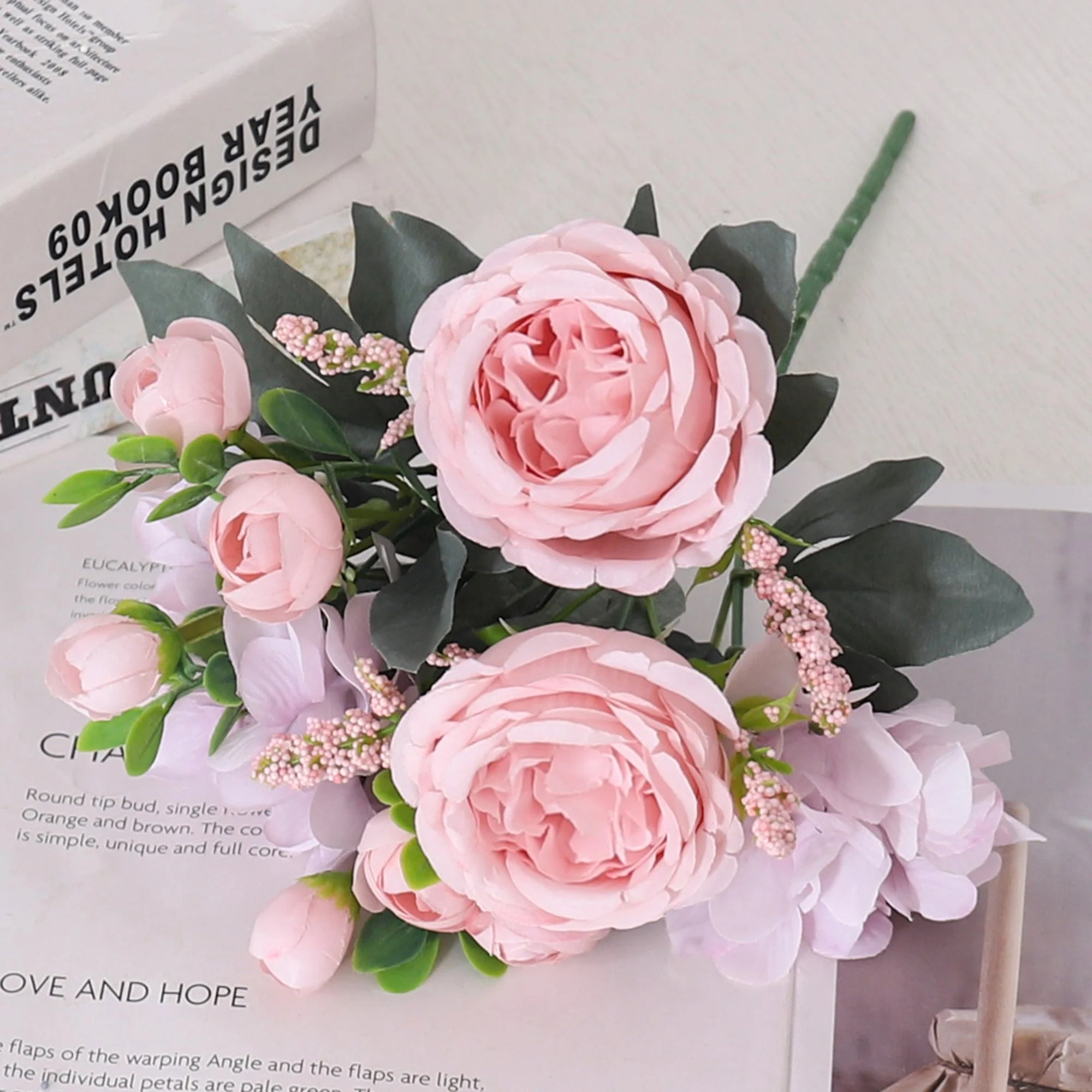 Blue Peony Artificial Flowers Silk High Quality Hydrangeas Bride Bouquet Wedding Home Room Valentine's Day Gift Table Decoration