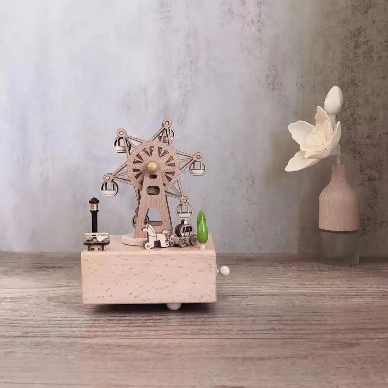 Wooden Carousel Music Box Ornaments Rotatable Hand-cranked DIY Handmade Birthday Christmas Gift Children’s Toys 크리스마스 뮤직 오르골
