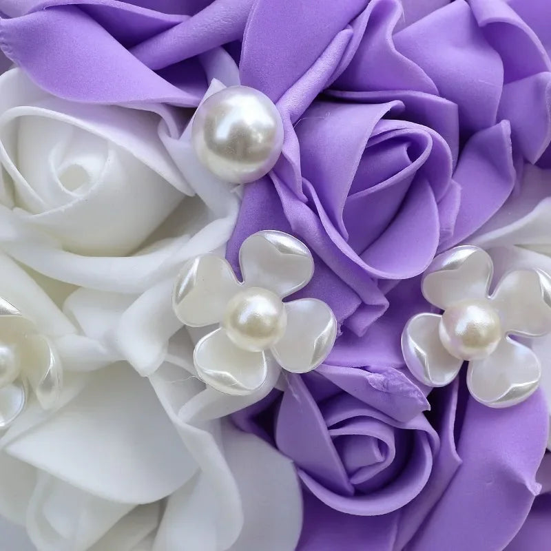 1pc Purple Bridal Bouquets for Wedding Pearl Flower Rose Bouquet Proposal Ball Confession Surprise Gift Ceremony Bridesmaid Prop