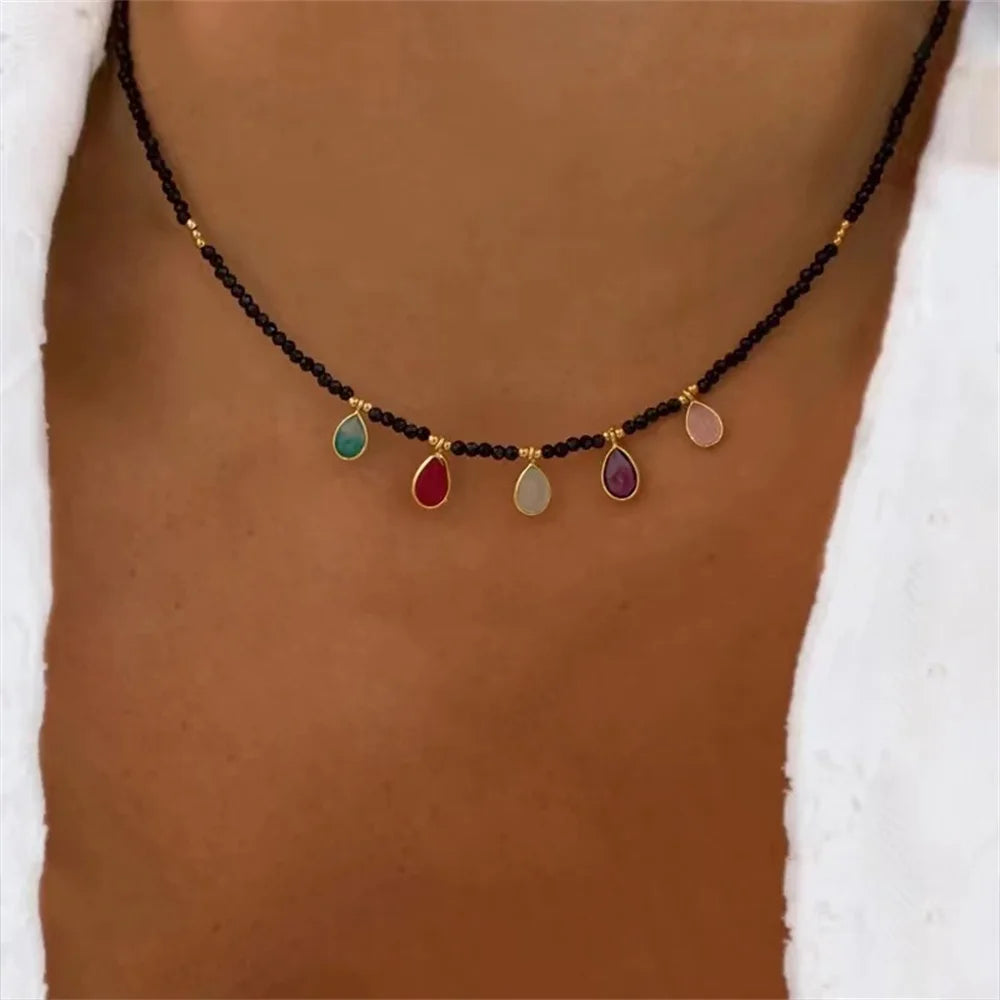 Bohemian Multilayer Handmade Mixed Chain For Woman Fashion Necklaces Water Droplet Crystal Pendant Jewelry Gift 2023 New