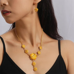 Elegant Flower Pendant Necklace Earrings Set for Women Bridal Wedding Jewelry Gifts