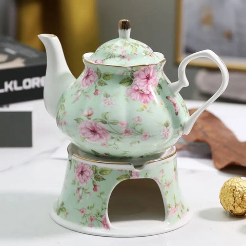 400ML English British Fine China Teapot Heating Base High-Grade Porcelain Tea Warmer Teapot Set Ceramic Holding Furnace