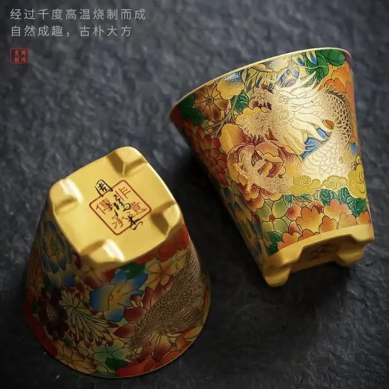 Master Gilded Lotus Four Square Tea Pot Handmade Pure Handmade High end Gilded Pot Ceramic Household Filter Tea Brewing