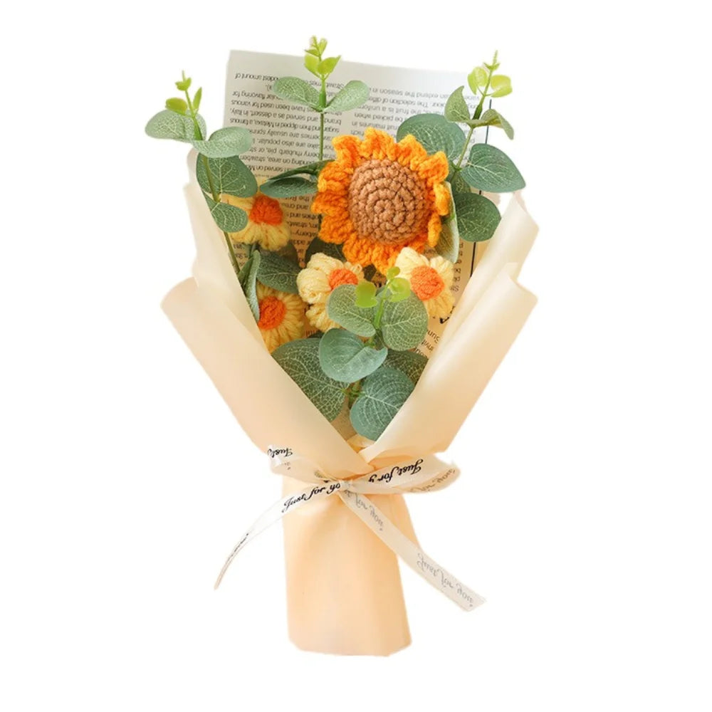 Artificial Flower Crochet Bouquet Handmade Anniversary Sunflower Daisy Bouquet Mothers Day Birthday Gift Eternal Flower
