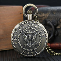Vintage Bronze Navy Quartz Pocke with Necklace Chain Cool Pendant Clock Commemorative Collection Gift for Men Male Kids Watches
