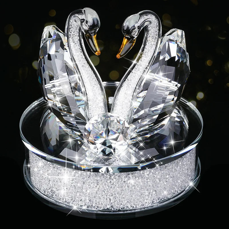 Exquisite Handmade Crystal Swan Crystal Animal Figurines Glass Car Ornament Decor Couple Swan With Base Home Decor Xmas Gift