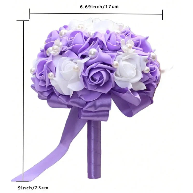 1pc Purple Bridal Bouquets for Wedding Pearl Flower Rose Bouquet Proposal Ball Confession Surprise Gift Ceremony Bridesmaid Prop