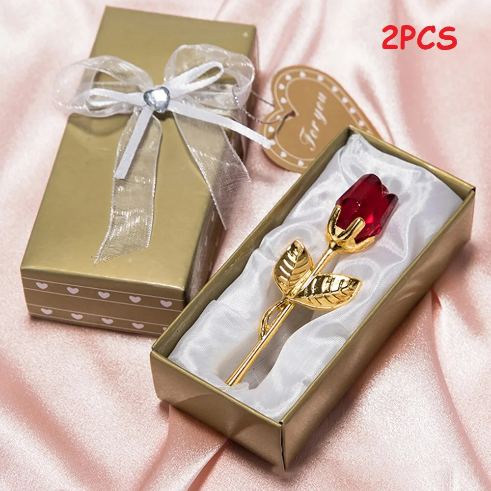 Glass Rose Mini Crystal Flower Artificial Flowers Room Ornament Office Desktop Decoration Wedding Party Valentine's Day Gift