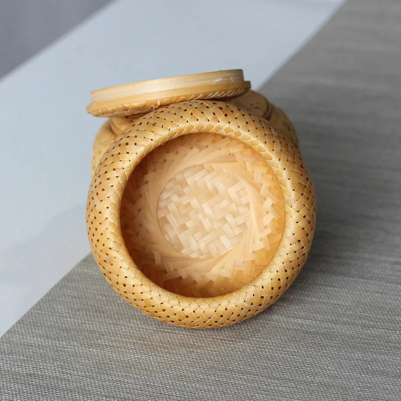 Bamboo woven small basket double-layer hollow small mini box bamboo woven packaging box,creative flower pot,bamboo woven tea jar