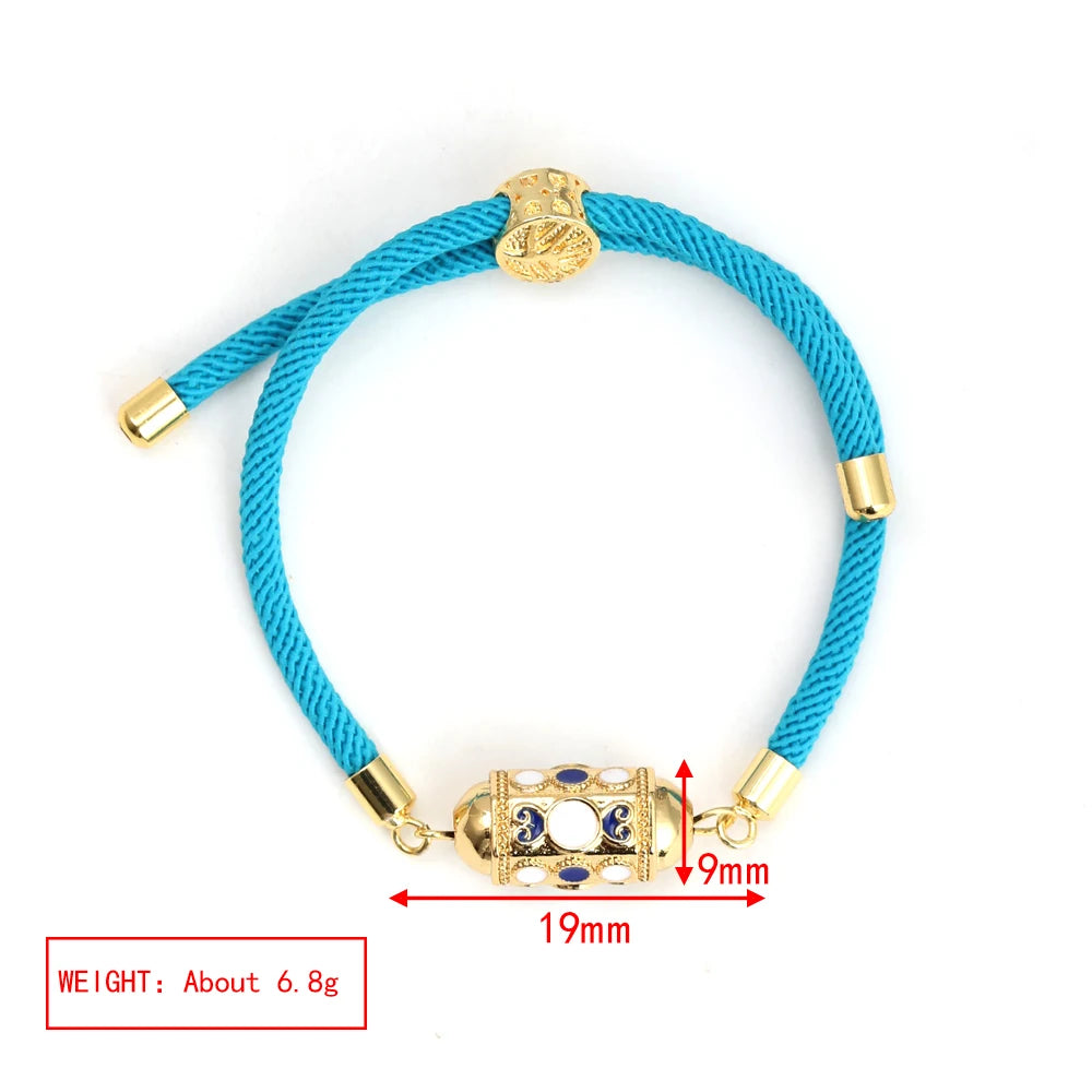 Enamel Tube Spacer Colored Zircon Beads Charm Bracelet For Women Adjustable Leaf Buckle Pull Rope Boho Summer Beach Jewelry Gift
