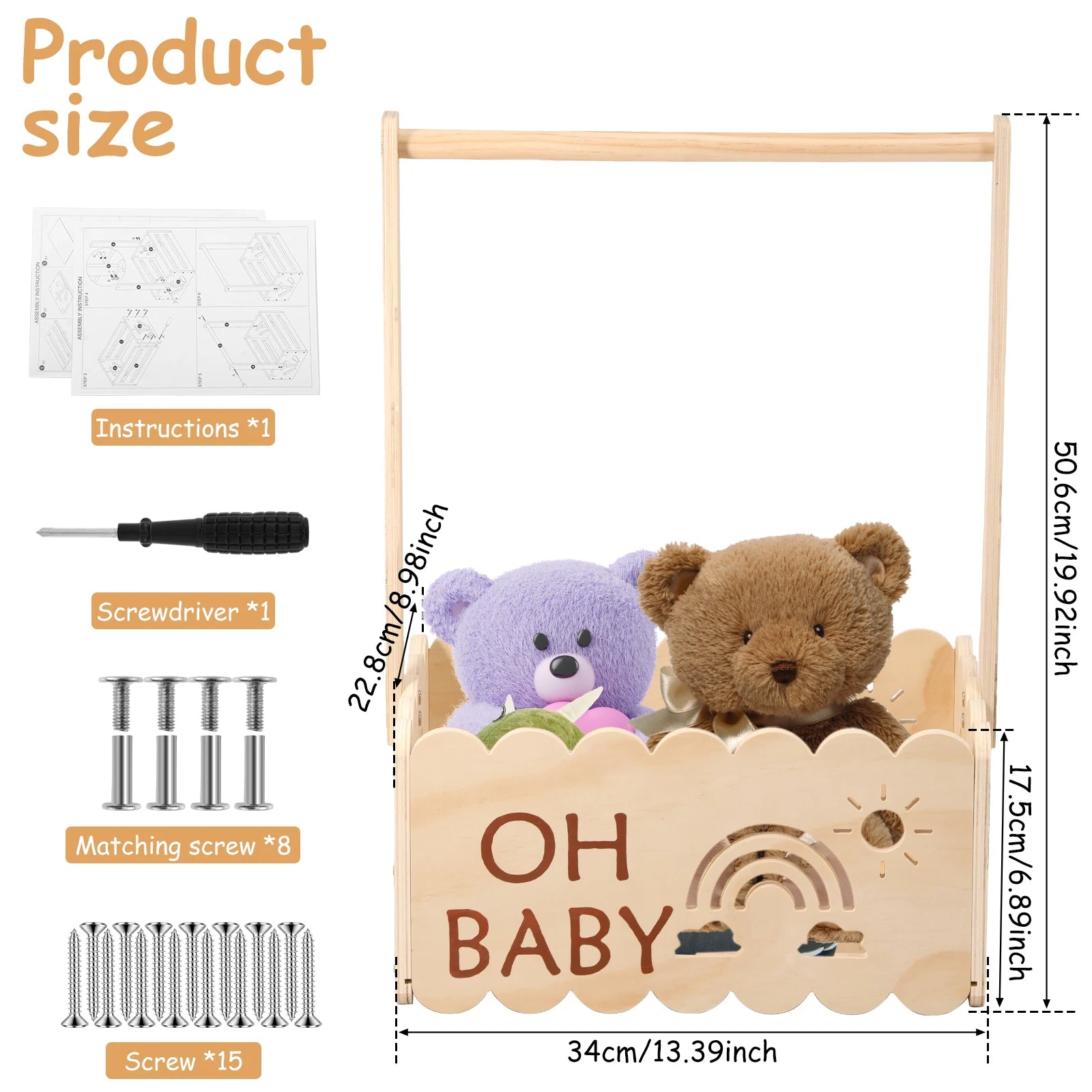 Wood Baby Shower Crate Closet Baby Shower Basket with Handle Practical Multipurpose Gift Basket for Boys Girls New Parents