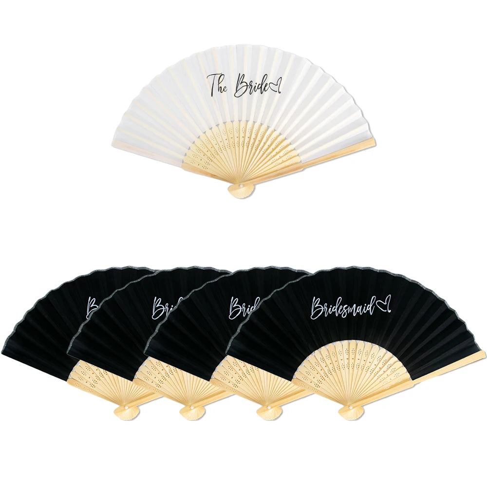 Bridal Shower Paper Bamboo Fans Folded Hand Fan Handheld Fans Bridesmaid Gifts for Wedding Bride Bachelorette Party Supplies
